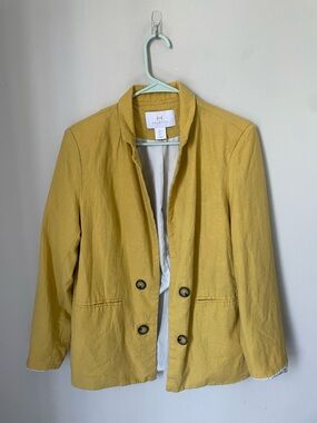Halston Heritage Mustard Yellow Linen-Blend Blazer Size Large